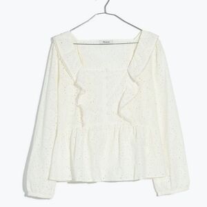 Madewell white eyelet pom pom top